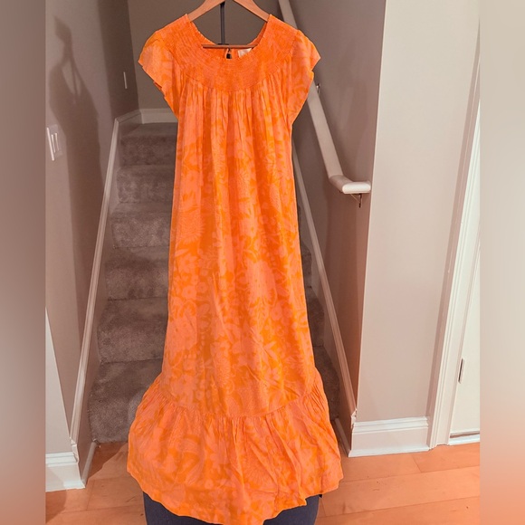 Anthropologie Arielle Sleep Maxi Dress in Orange Motif - Picture 4 of 13